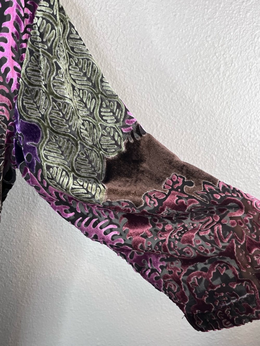 Renaissance Velvet Burnout Patchwork Witchy Whimsigoth Open Front Cardigan Sz S - Picture 6 of 8